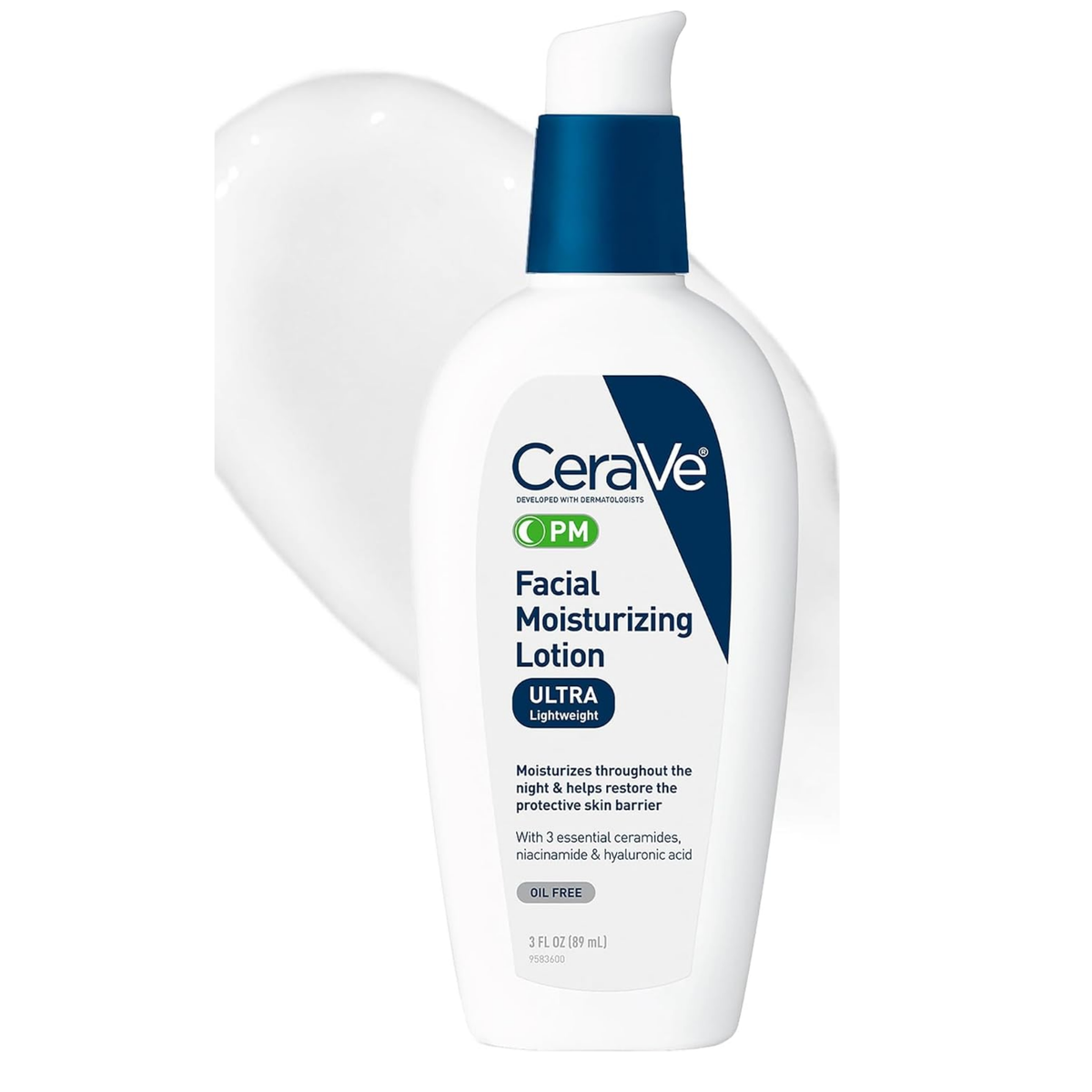 CeraVe PM Facial Moisturizing Lotion – Ultra Lightweight Night Moisturizer with Ceramides, Niacinamide & Hyaluronic Acid
