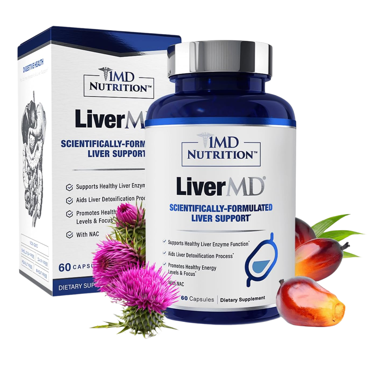 1MD Nutrition LiverMD Scientifically-Formulated Liver Support Supplement - 60 Capsules with Milk Thistle, NAC & Natural Ingredients