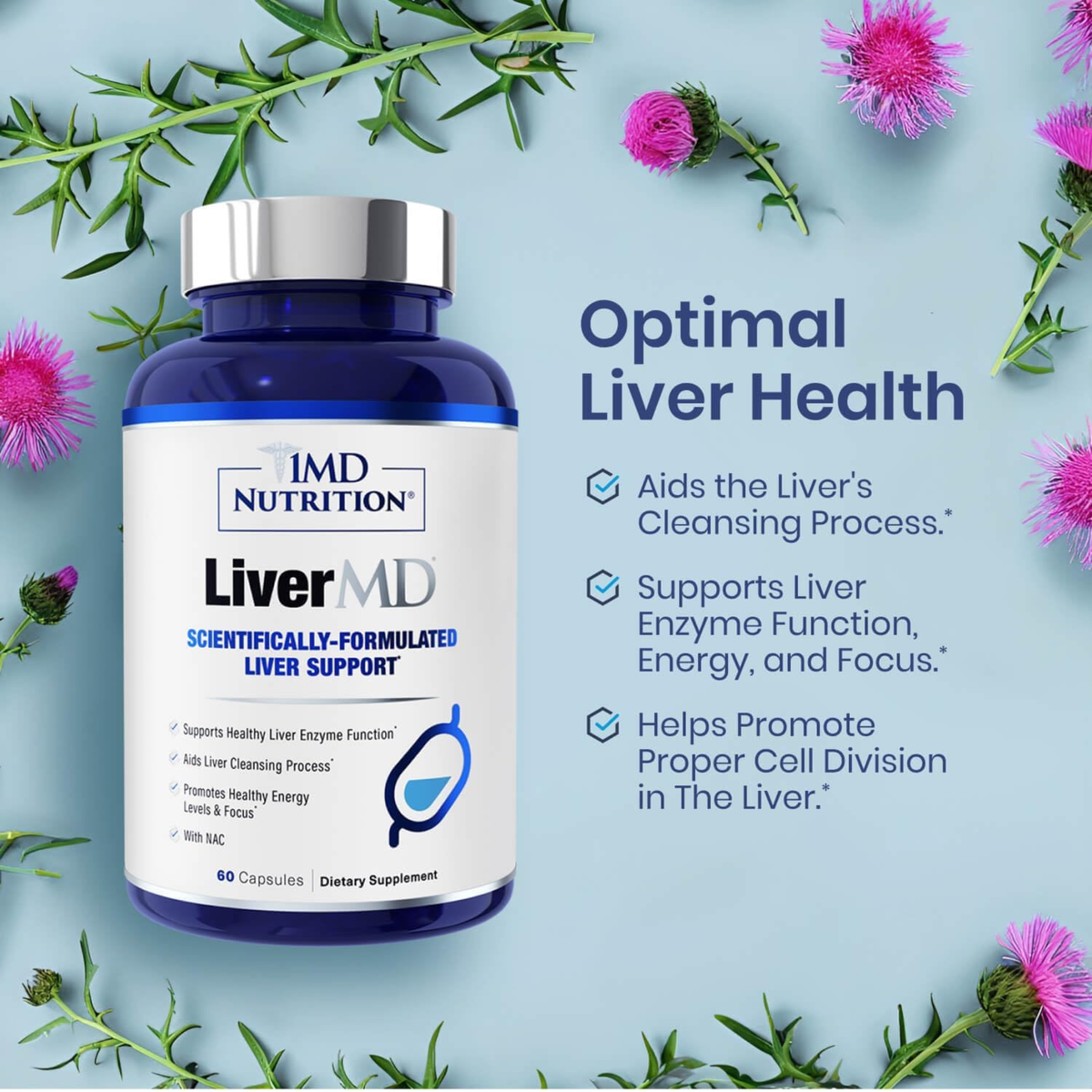 1MD Nutrition LiverMD Scientifically-Formulated Liver Support Supplement - 60 Capsules with Milk Thistle, NAC & Natural Ingredients