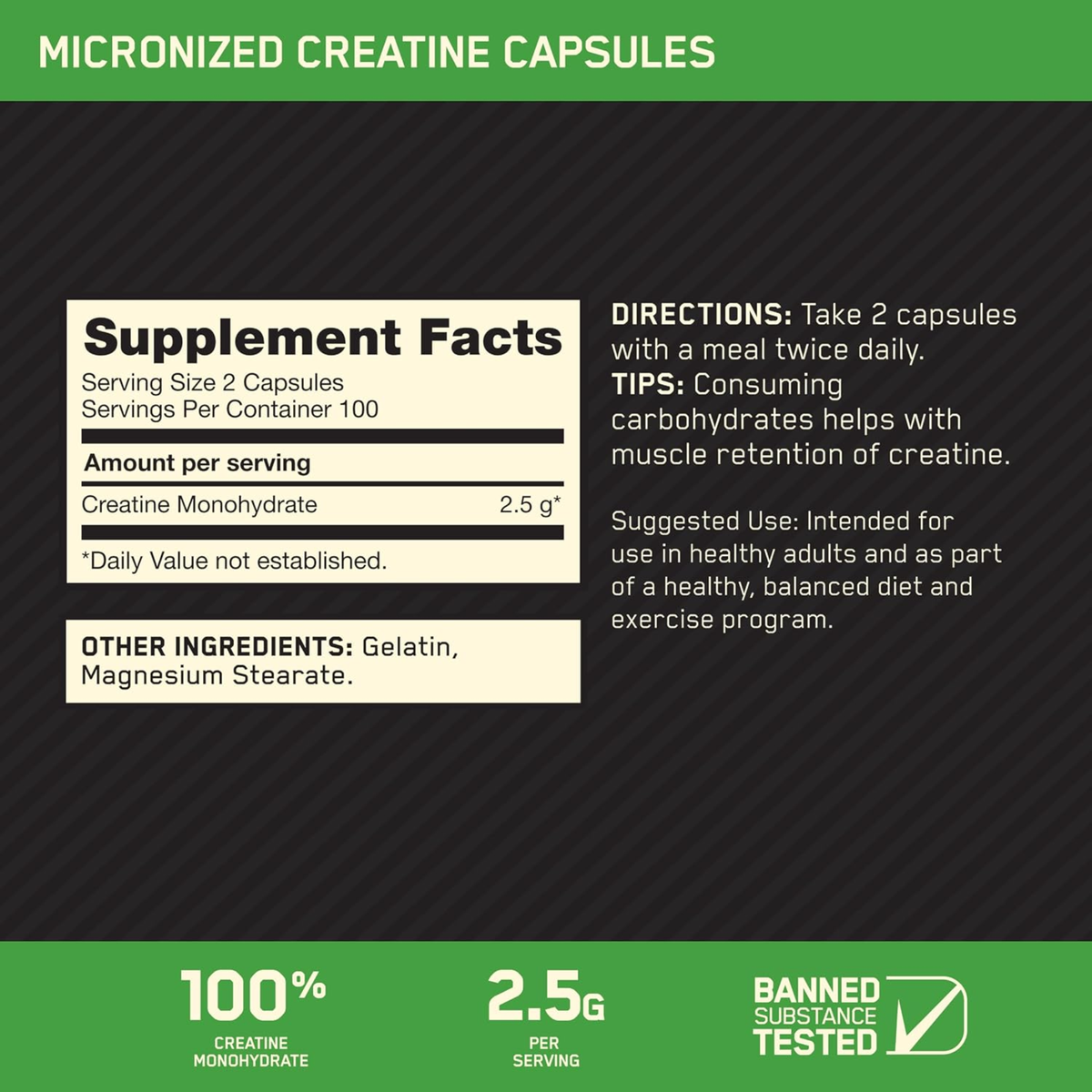 Optimum Nutrition Micronized Creatine Capsules for Muscle Building Support (200 Capsules)