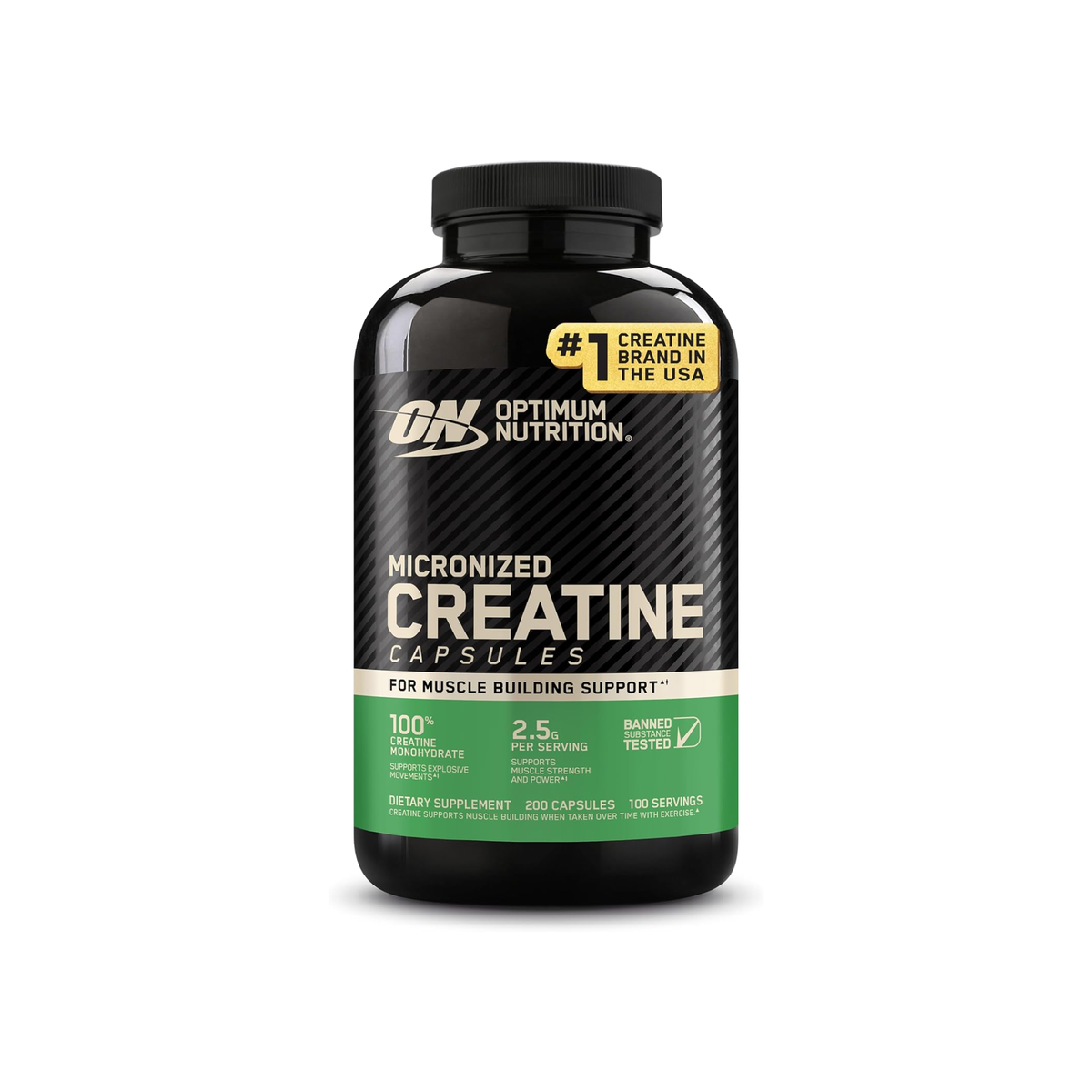 Optimum Nutrition Micronized Creatine Capsules for Muscle Building Support (200 Capsules)