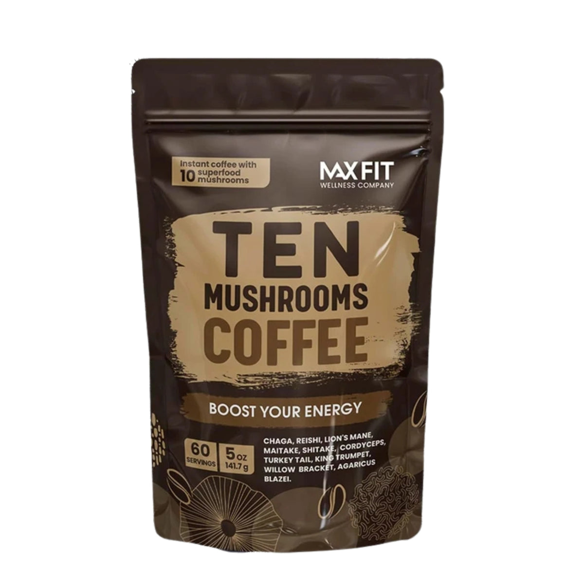 MAX FIT Ten Mushrooms Coffee - Instant Coffee with 10 Superfood Mushrooms